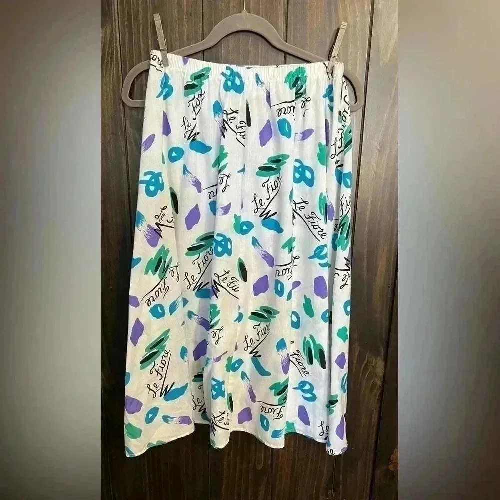 Vintage 80’s 90’ Le Fiore Full Skirt Purple Teal Abstract Design. Size:Large